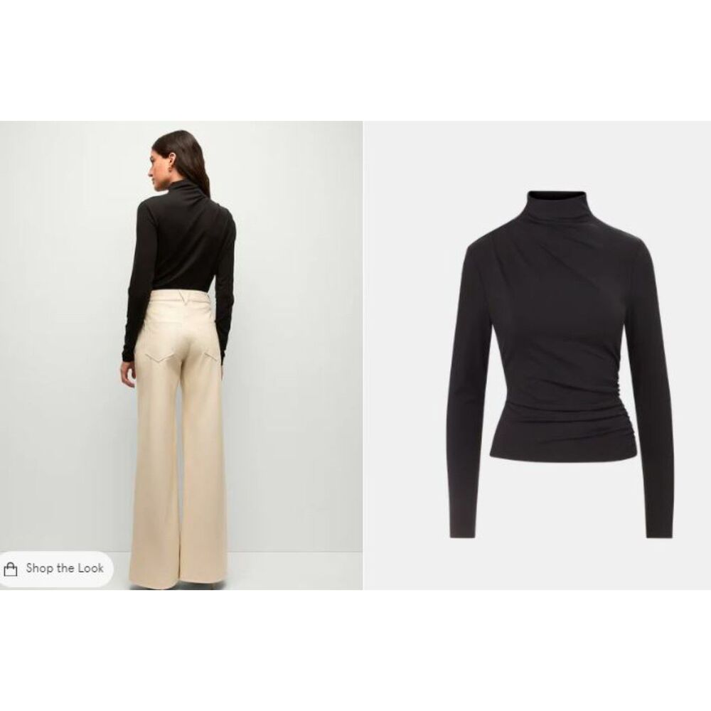 Veronica Beard Women's Mylie Mock-Neck Top Black Sz L NWT $198